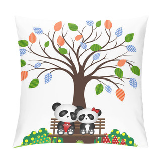 Personality  Panda In The Park Sitting On A Bench Under A Tree Pillow Covers