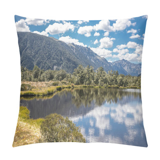 Personality  Alpine Landscape With Forest, Lake, Cloud Reflection, Lewis Pass, New Zealand Pillow Covers