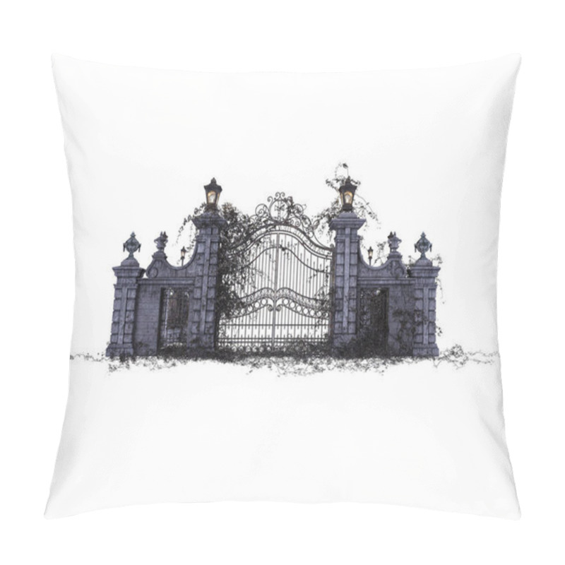 Personality  Fantasy Academy Wrought-Iron Gate, 3D Illustration, 3D Rendering Pillow Covers