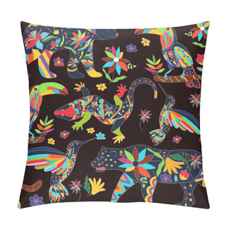 Personality  Seamless Pattern With Isolated Mexican Animals And Flowers. Vect Pillow Covers
