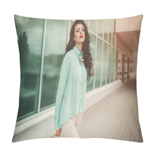 Personality  Brunette Woman In Fashion Clothes Pillow Covers