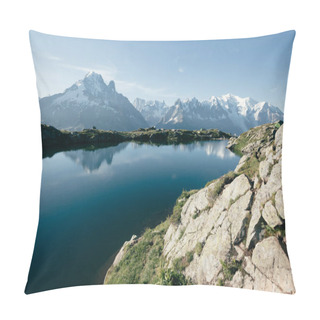 Personality  Views Of The Mont Blanc Glacier With Lac Blanc. Perfect And Gorgeous Scene. Location Place Nature Reserve Aiguilles Rouges, Graian Alps, France, Europe. Vintage Effect. Instagram Filter. Beauty World. Pillow Covers