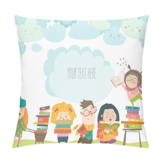 Personality  Group Of Cartoon Children Reading Books Pillow Covers