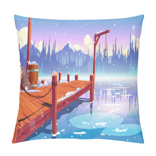 Personality  Wooden Pier On Winter Lake, Pond Or River Pillow Covers