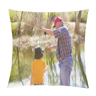 Personality  Little Boy And His Grandpa Catching A Fish Pillow Covers