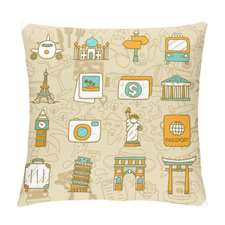 Personality  Travel,landmarks Icon Set Pillow Covers