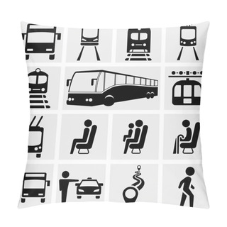 Personality  Public Transportation Vector Icons Set On Gray. Pillow Covers