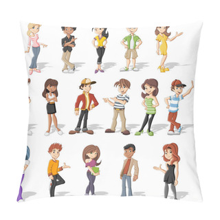 Personality  Group Of Happy Cartoon Teenagers Pillow Covers