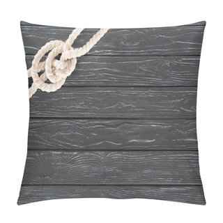 Personality  Top View Of White Nautical Rope With Knot On Dark Wooden Surface Pillow Covers