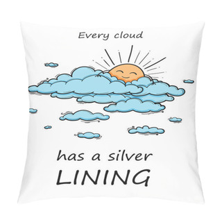 Personality  Sun And Cloud Kids Drawing For Nursery In Cartoon Outline Style. Boy Blue Vector Illustration Isolated Pillow Covers