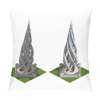Personality  Futuristic Architecture For A Square Tiled Game Rendered In Dimetric Projection, With A 30-degree Orthographic Corner Camera From 2 Angles. The Clipping Path Is Included In The 3D Illustration. Pillow Covers