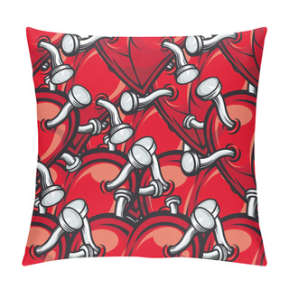 Personality  Seamless Pattern Of Nails In Red Hearts Pillow Covers