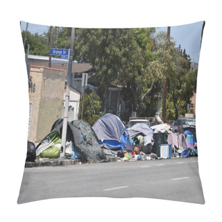 Personality  Los Angeles, CA USA - June 30, 2021: Homeless Encampment On Venice Boulevard On The West End Of LA Pillow Covers