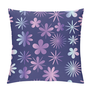 Personality  Blue Bright Flowers Seamless Vector Pattern Different Shapes Of Flowers In Purple, Blue, And Pink. Floral Vector Pattern Pillow Covers