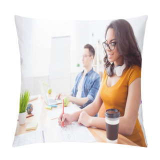 Personality  Skillful Two Colleagues Are Enjoying Their Work Pillow Covers