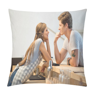 Personality  Bartender And Waitress In Cafe  Pillow Covers