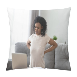 Personality  Unhealthy Black Woman Stretching Suffering From Backache Pillow Covers
