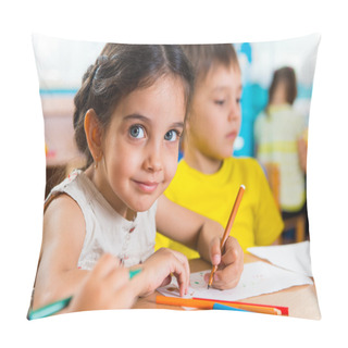 Personality  Group Of Cute Little Prescool Kids Drawing Pillow Covers