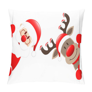 Personality  Santa Claus And Reindeer With Seven Hats Looking Inside Banner Pillow Covers
