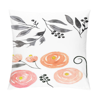 Personality  Peonies. Hand Drawn Watercolor Painting On White Background. Pillow Covers