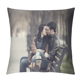 Personality  Couple Kissing At The Bench At Alley. Pillow Covers