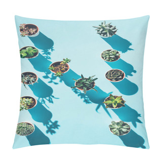 Personality  Top View Of Letter N Made From Green Potted Plants On Blue Pillow Covers