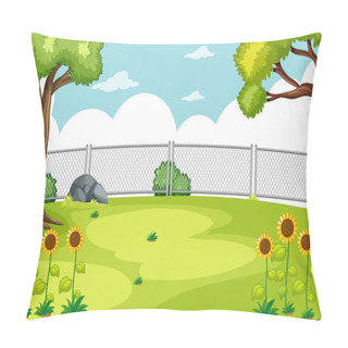 Personality  Blank Scene In The Park With Sunflowers And Bright Blue Sky Illustration Pillow Covers