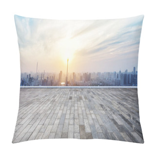 Personality  Panoramic Skyline And Buildings With Empty Wooden Board Pillow Covers