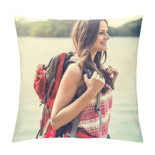 Personality  Young Girl With Backpack Pillow Covers