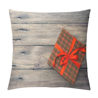 Personality  Small Gift Box With Red Ribbon On Wooden Table Pillow Covers