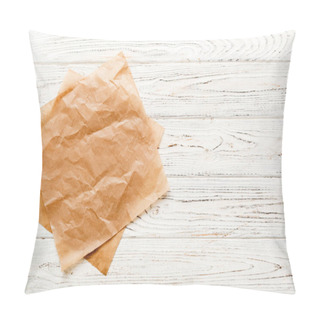 Personality  Top View With Baking Parchment Empty On Table Background. Folded Cloth For Mockup With Copy Space, Flat Lay. Minimal Style. Pillow Covers