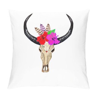 Personality  Bull Skull & Hibiscuses. Pillow Covers