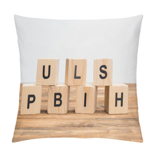 Personality  Word Publish On Wooden Cubes And Brown Surface Isolated On Grey Pillow Covers