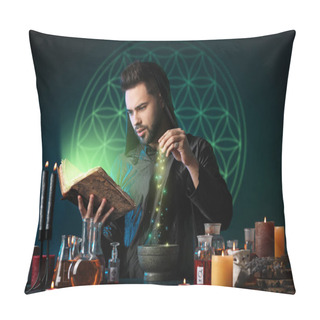 Personality  Male Alchemist Making Potion On Dark Background Pillow Covers
