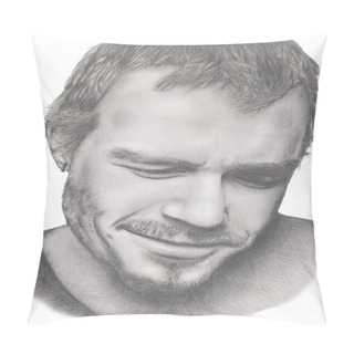 Personality  Portrait Of Famous Actor Heath Ledger In Grey Pencil Pillow Covers