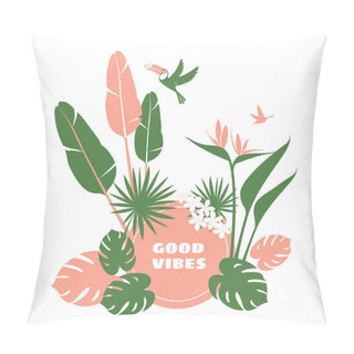 Personality  Vector Floral Pattern Background Frame Border Tropical Flowers, Jungle Leaves Pillow Covers