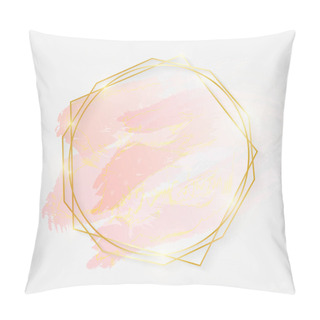 Personality  Gold Shiny Glowing Round Frame With Rose Pastel Brush Strokes Isolated On White Background. Golden Luxury Line Border For Invitation, Card, Sale, Fashion, Wedding, Photo Etc. Vector Illustration Pillow Covers