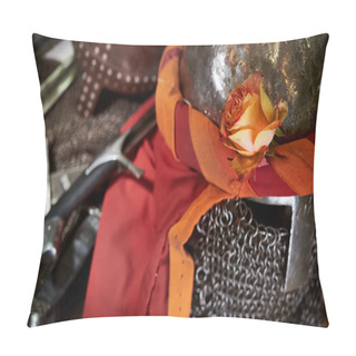 Personality  Rose Flower On The Helmet Of A Medieval Warrior Pillow Covers