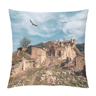 Personality  Summer View Of Ruins And Towers Of The Aul Ghost Goor In Dagestan In The Evening Light. Russia. Pillow Covers