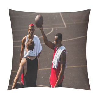 Personality  Interracial Sportsmen With Towels And Basketball Balls Outdoors  Pillow Covers