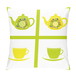 Personality  Teapot With Cup, Herbal Tea. Seamless Pattern.  Pillow Covers