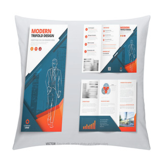 Personality  Tri Fold Brochure Design. Blue Orange DL Corporate Business Template For Try Fold Brochure Or Flyer. Layout With Modern Elements And Abstract Background. Creative Concept Folded Flyer Or Brochure. Pillow Covers