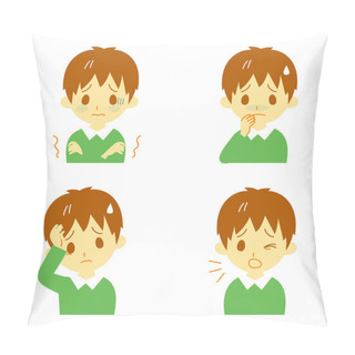 Personality  Disease Symptoms 01, Fever And Chills, Headache, Nausea, Cough, Expressions, Boy Pillow Covers