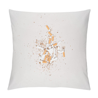 Personality  Top View Of Broken Cigarettes Isolated On Grey, Stop Smoking Concept Pillow Covers
