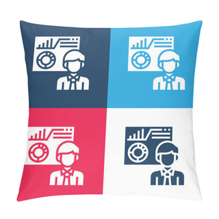 Personality  Analysing Blue And Red Four Color Minimal Icon Set Pillow Covers