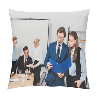 Personality  Business People Discussing Documents Together At Modern Office Pillow Covers