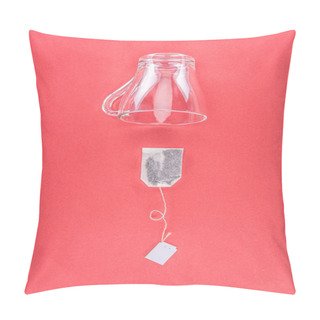 Personality  Top View Of One Tea Bag And Empty Glass Cup Isolated On Red Pillow Covers