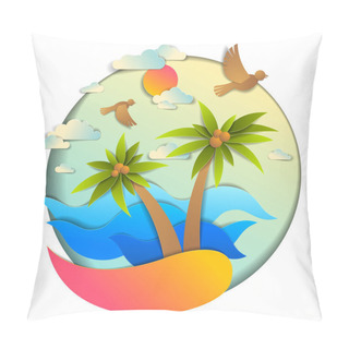 Personality  Beautiful Seascape With Sea Waves, Beach And Palms, Birds Clouds Pillow Covers