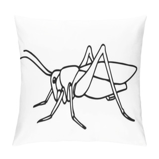 Personality Decorative Grasshopper, Invertebrate Insect, Voracious Locust, Vector Illustration With Black Ink Contour Lines Isolated On A White Background In Hand Drawn Style Pillow Covers