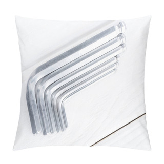 Personality  Top View Of Hex Keys On White Wooden Background Pillow Covers